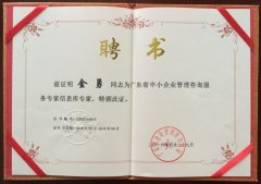 热烈祝贺星欧注册金勇老师荣获广东省中小企业管理咨询服务专家